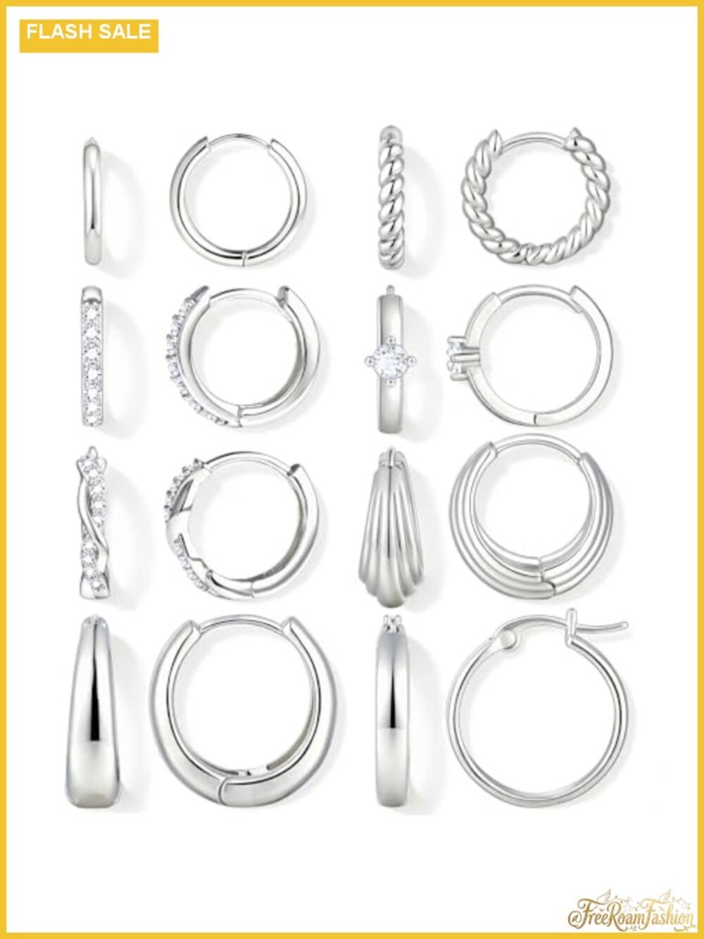 8 Pairs Gold Plated Hoop Earrings Set for Women, 14K Gold Plated, Lightweight